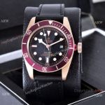 Copy Tudor Heritage Black Bay Watches Rose Gold Black Leather Strap 41mm